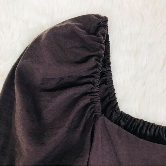 GIANNI BINI Brown Cropped Peasant Blouse Top Puff Sleeve Square Neck Small New - Picture 6 of 11